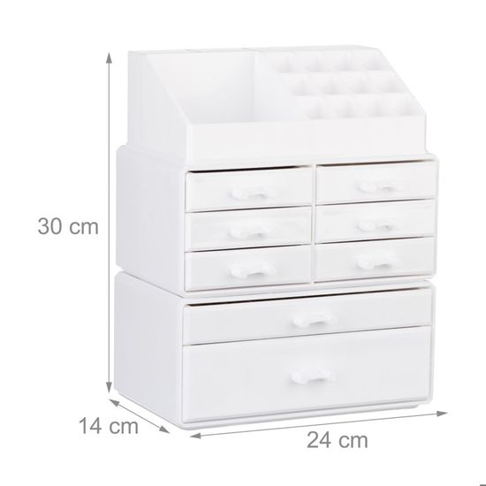 Relaxdays Corbeille Rangement 4 Compartiments - Blanc 10x32x27 Cm - Pour Salle De Bain Ou Tiroir