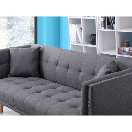 Canape 3 Places En Tissu Karl Gris Achat Vente Canape Sofa