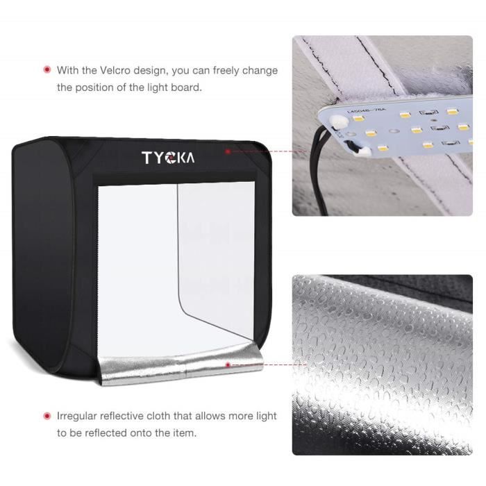 TYCKA Boite de Photo Studio 80x80x80cm 31.5x31.5x31.5 Pouces Tente de Shooting Pliable avec 5500K lumieres LED Boite de Lumie Cdiscount Appareil Photo