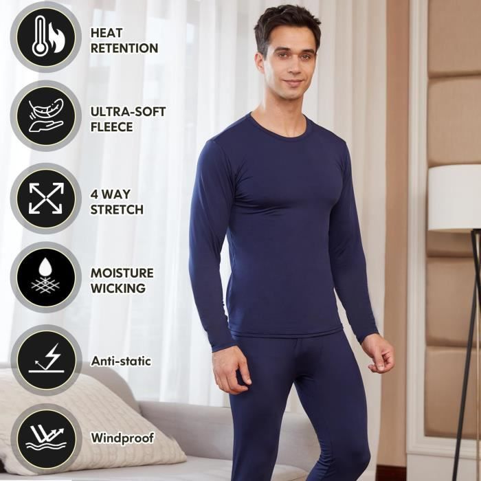Ensemble Sous-vêtements Thermiques Homme - Haut Manches Longues Et Pantalon Pour Sport Hiver, Polyester