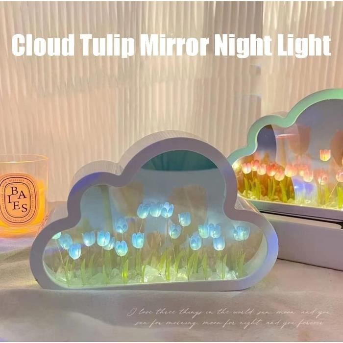 Veilleuse LED nuage tulipe bricolage, ornements de chambre de fille, cadre  photo créatif, miroir, lampes de table, chevet, cadeaux d'anniversaire