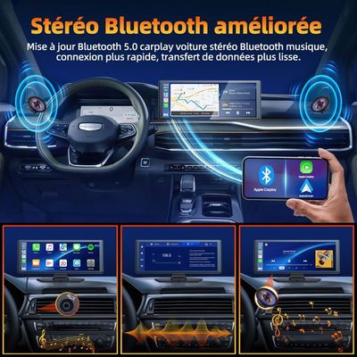 Écran Voiture Portable MHCABSR 9" - CarPlay/Android Auto Sans Fil - Caméras 4K Avant Et 1080p Arrière - Commandes Vocales