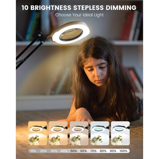 Lampe Loupe Sur Pied 144 LED - 5 Températures De Couleur - Bureau Lecture - Design Moderne