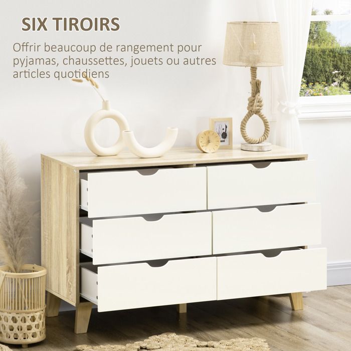 Commode 6 Tiroirs Noire HOMCOM - Design Moderne Avec Poignées Dorées - 6