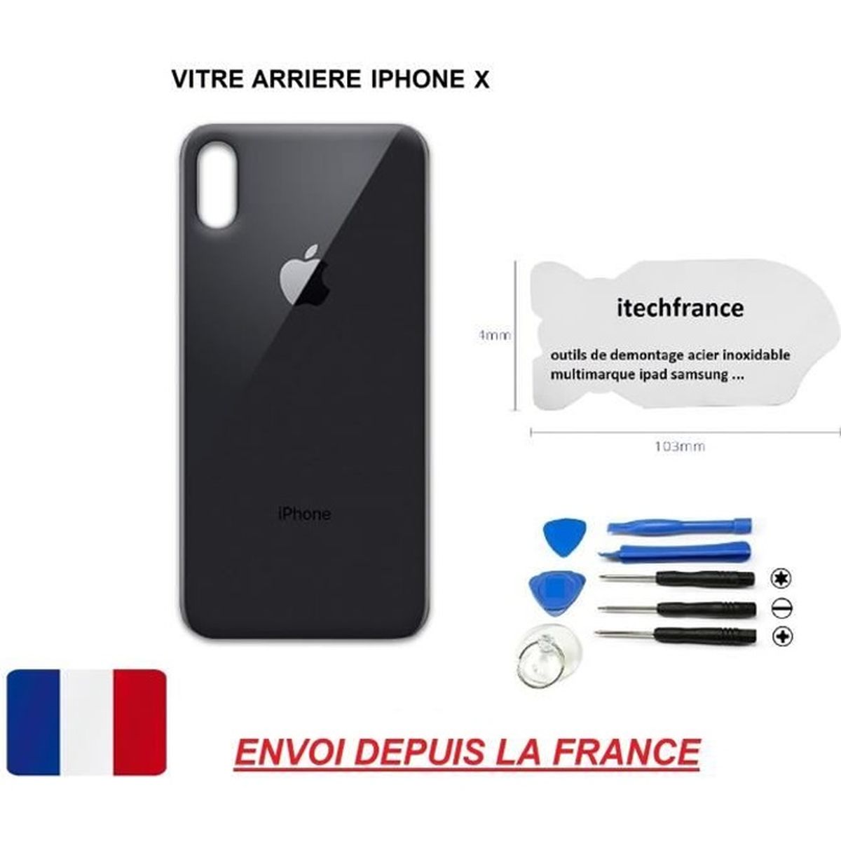 Vitre Arriere Noir Gris Sideral Iphone X 5 8 Qualite Origine En Verre Coque Cache Batterie Double Face Adhesifs Et Kit Outils Spatu Cdiscount Telephonie
