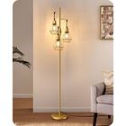 EDISHINE Lampadaire sur pied salon industriel, 3 ampoules E27 dimmables fournies, lampe sur pied doré avec cage en forme de diamant