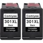 COMIYEE 2 Noir Cartouche d'encre Compatible pour HP 301 XL 301XL Compatible pour Envy 4500 4507 5530 DeskJet 2054A 2540 2050 1510 3055A 1050