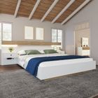 OKWISH Lit Adulte 180×200cm, Lit avec Rangement avec 2 Tables de Chevet, LED et Prise USB - Lit en Bois - Couleur Chêne+Blanc