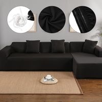 Housse de canapé de protection 3 +2 places en L d'angle en polyester pour meubles de maison douce  luxueuse - noir