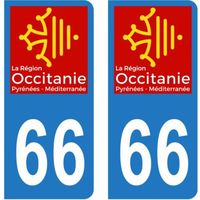 Lot 2 Autocollants Stickers plaque immatriculation voiture auto département 66 Pyrénées-Orientales Logo Région Occitanie