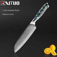 Couteau Santoku de 7 pouces - XITUO Ensemble de couteaux japonais de cuisine professionnelle, couteau de chef