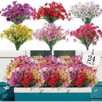 KENLUMO 24 pcs Plastique Fleurs Artificielles, Extérieur Faux Fleurs Verdure Plante Décoration pour Maison Jardin Bureau Balcon