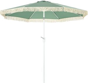 PARASOL Vert Parasol de jardin parasol extérieur inclinable parasol à franges avec manivelle 8 baleines dim. Ø 2,65 x 2,45 H m