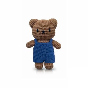 DOUDOU Doudous - Peluche Boris en crochet - Salopette - L 10 x l 5 x H 25 cm - Bleu