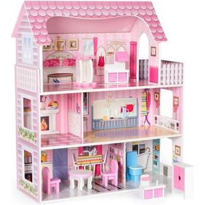 XXL La plus grande maison de poupées en bois - 123 cm - illuminée par LED -  terrasse, accessoires, jardin