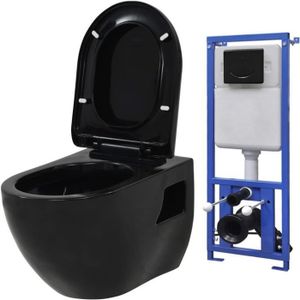WC - TOILETTES Toilette suspendue au mur avec réservoir caché Céramique Noir - VIDAXL
