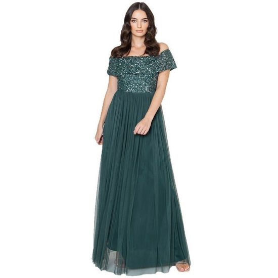 Maya Deluxe Maya Berry Embellished Halter Neck Maxi Dress