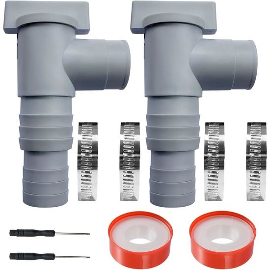 Vanne Piscine 32 Mm Avec Adaptateur - 2 Vannes + Ruban Téflon + Colliers, Accessoire Piscine Hors Sol Pour Entretien Filtre