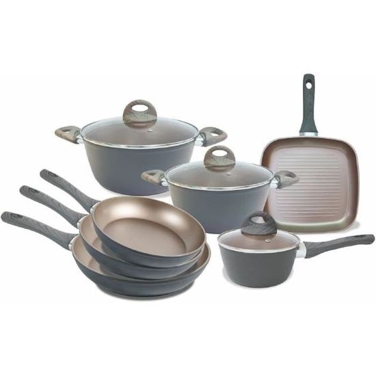 Set Casseroles Camping Beaver Brand - 9 Pièces Aluminium - Revêtement Antiadhésif - Pour 5 Personnes
