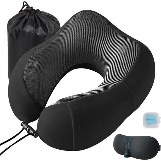 Oreiller De Voyage Avec Masque Yeux Intégré Et Bouchons D'oreilles - Mousse Mémoire - Soutien Cou - Marque SIDD - Neuf
