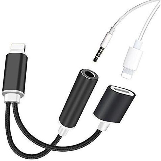 Double Adaptateur Prise Jack/Lightning pour IPHONE 7 Plus Audio 3.5mm Cable  2 en 1 Chargeur APPLE (NOIR) - Chargeur pour téléphone mobile - Achat &  prix