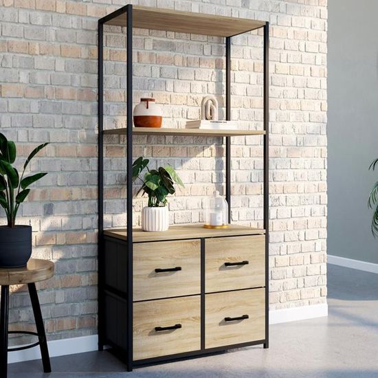 Libreria a 4 Livelli 80x30x180 cm in Legno di Mango Grezzo
