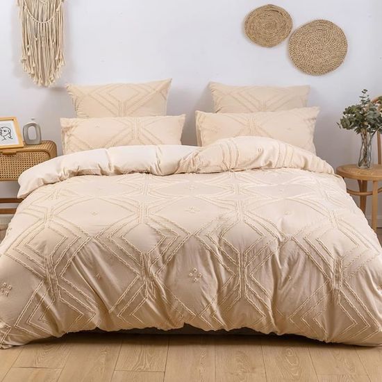 Parure De Lit 3 Pièces 220x240 Cm Coton – Housse De Couette + 2 Taies 80x80 Cm, Qualité OEKO-TEX, Beige Sable