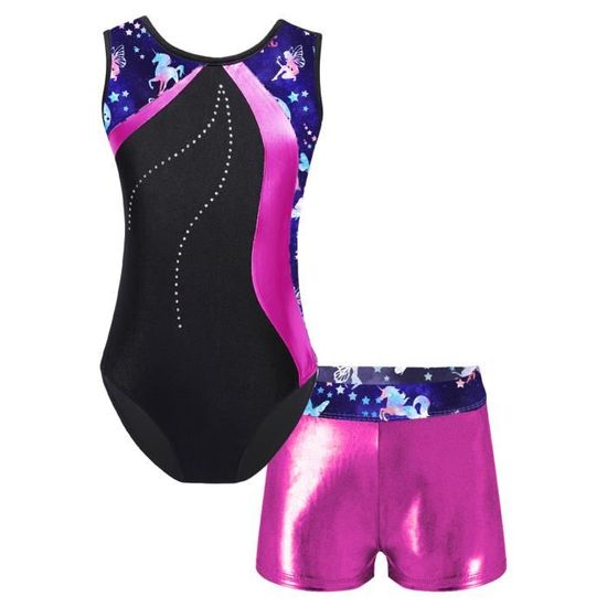 Justaucorps Danse Fille RANRANN - Strass Brillant Avec Short - 5-16 Ans - Pour Gymnastique, Patinage, Danse