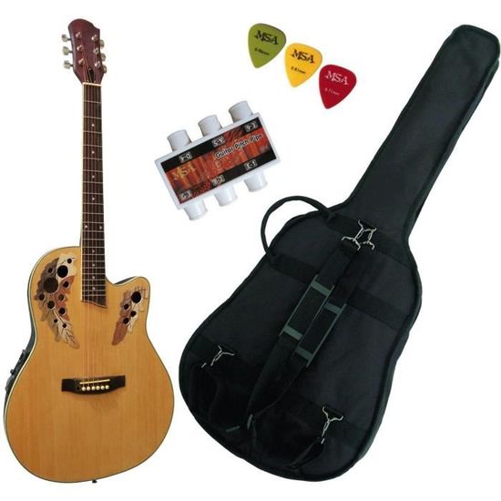 Pack Guitare Électro-Classique + Ampli 15W + Accessoires (Câble, Housse, Accordeur, Support, Cordes) - 4/4 Adultes - Épicéa & Érable - Finition Brillante/Mat