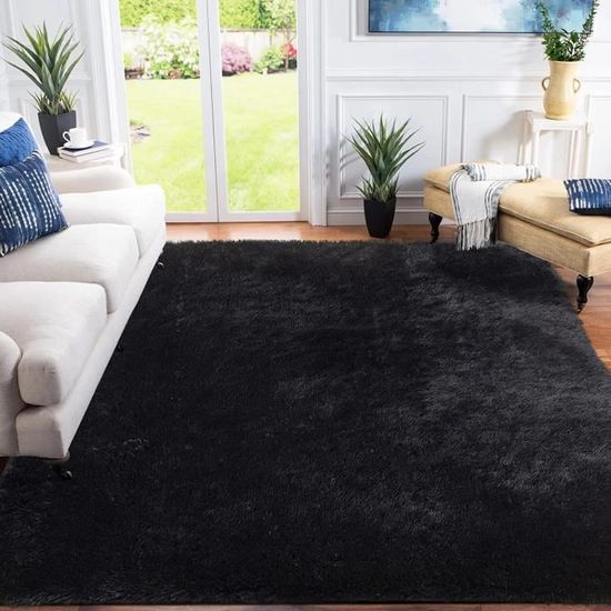 Tapis De Salon Doux Et Moelleux - Noir, 160x220 Cm - 100% Polyester - Design Moderne Et Élégant