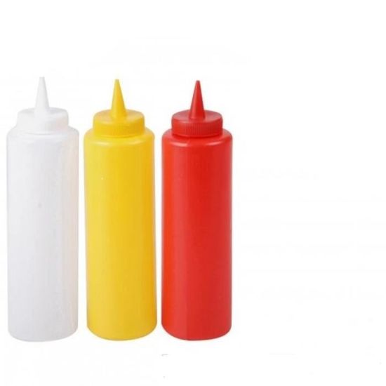 Pack De 4 Bouteilles à Sauce 360 Ml - Souples, Transparentes, Bec Verseur étanche Pour Ketchup, Mayo, Huile - 4
