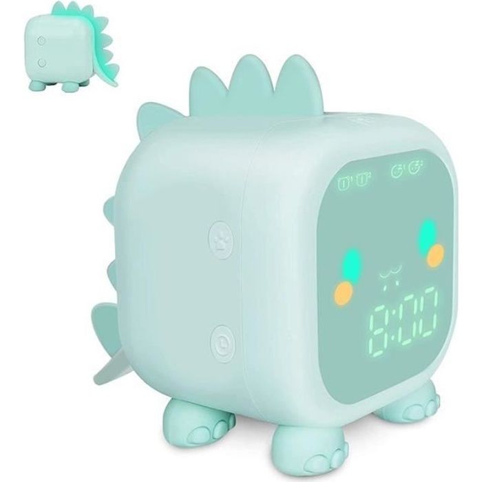 Réveil Numérique pour Enfants Horloge Dinosaure Formateur de Sommeil Avec Réveil Veilleuse pour Enfants -Vert