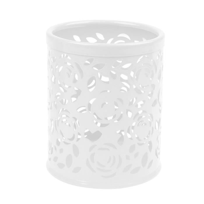 Ciselé Pot à Crayons en Métal avec Style de Roses Rangements pour Produits Cosmetiques Boite De Maquillage Organisateur Blanc