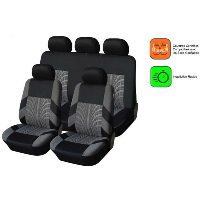 9 PCS GRIS-NOIR HOUSSES COUVRE SIEGES FABRIC POUR FORD FIESTA FOCUS MONDEO