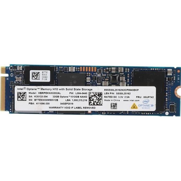 Pour Intel Optane Memony H10 avec SSD de stockage à l'état solide M.2 2280 PCIe 3.0 3D XPoint (32 + 512 Go) -JIA