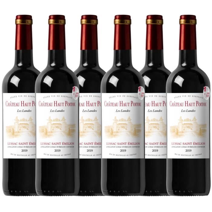 Château Haut Poitou Cuvée Les Landes 2019 - AOC Lussac Saint Emilion - Vin rouge de Bordeaux - lot de 6 bouteilles 75 cl