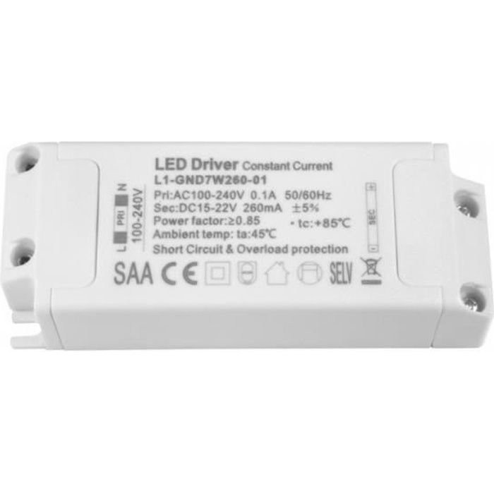 Driver LED non dimmable pour encastrable - 7W - 260mA