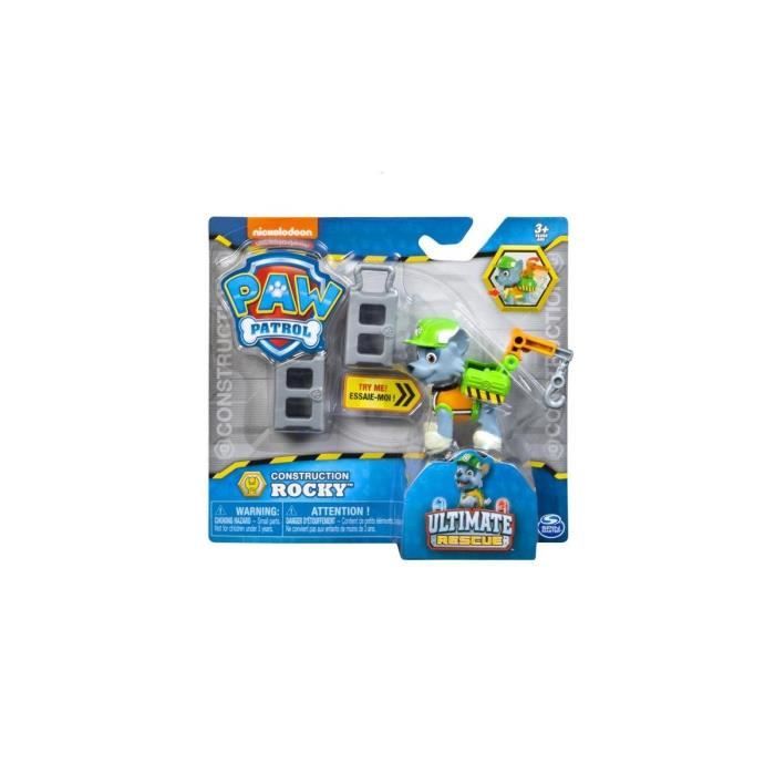 Pat Patrouille Ultimate Rescue construction : Chien Rocky Sac A Dos Transformable + 2 Blocs Beton - Figurine Animaux - Paw Patrol