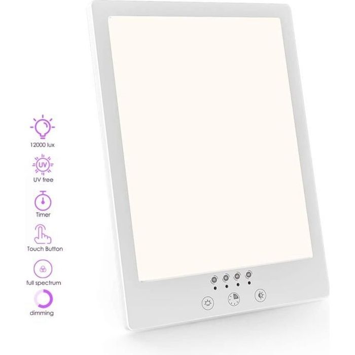 Lampe de Luminothérapie 12000 Lux, LED sans UV avec Luminosité et température de couleur Réglables,pour la maison ou le bureau