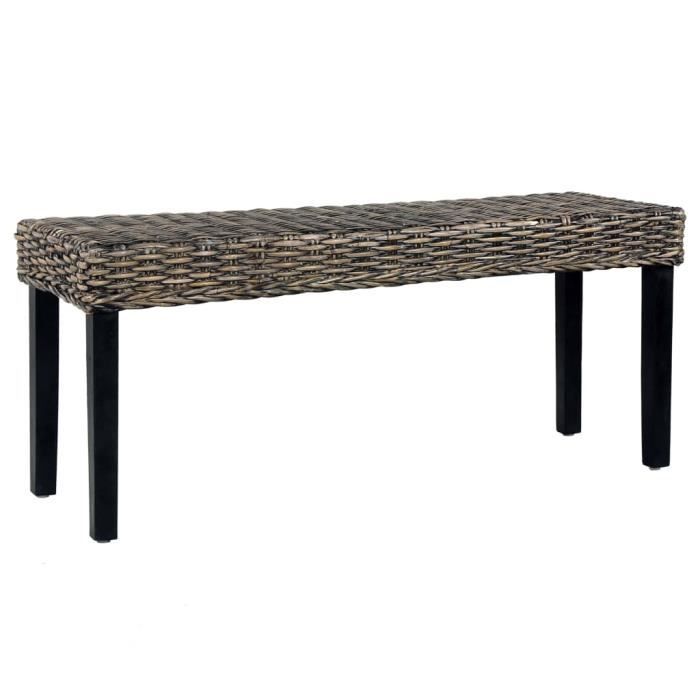 Banc 110 cm Banc d’extérieur Banc de jardin Chaise de jardin Noir Rotin naturel kubu et bois de manguier massif