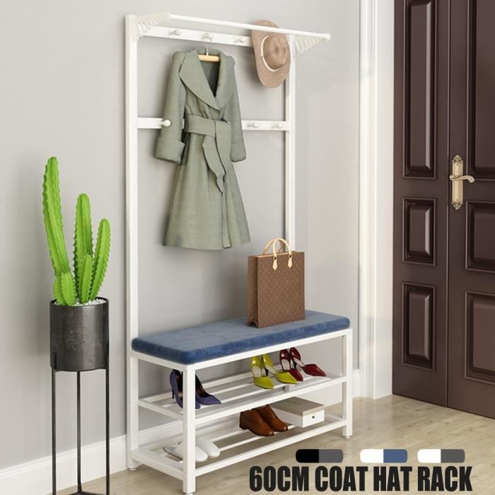Porte-manteaux Style Industriel Banc à Chaussures Meuble d'entrée Vestiaire Avec Crochets Amovible BLEU