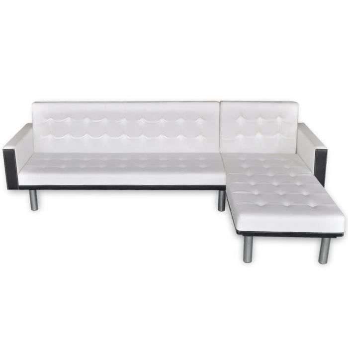 HOT Garden2898 Canapé-lit d'angle Scandinave Canapé convertible - Sofa Divan Canapé de relaxation Cuir synthétique Blanc Discount