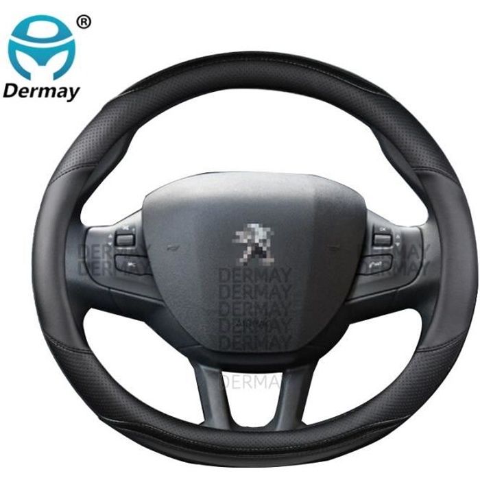 Couvre volant,Pour Peugeot 2008 2013 ~ 2018 an couverture de volant de voiture en fibre de carbone + PU cuir Auto - Type Black