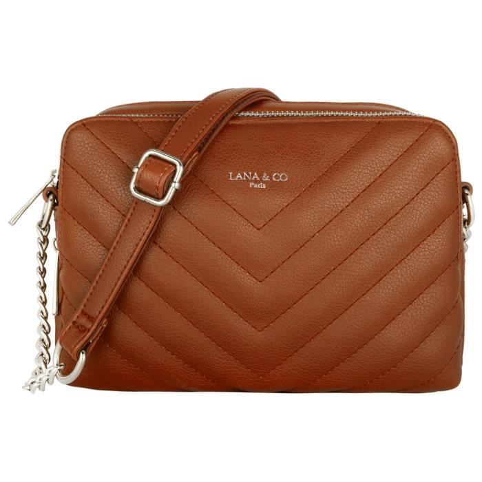 CRAZYCHIC - Sac Bandoulière Matelassé Simili Cuir Femme - Sacoche Chaîne Porté Epaule - Besace Rectangle Zip Mode Soirée - Marron