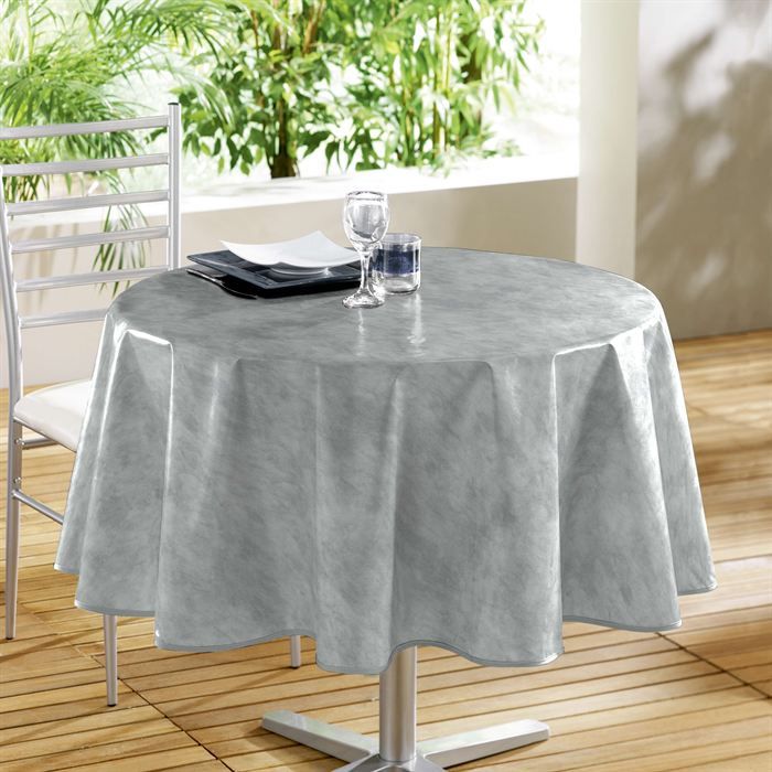DOUCEUR D'INTERIEUR Nappe toile cirée Décor line Beton ciré 160 cm gris