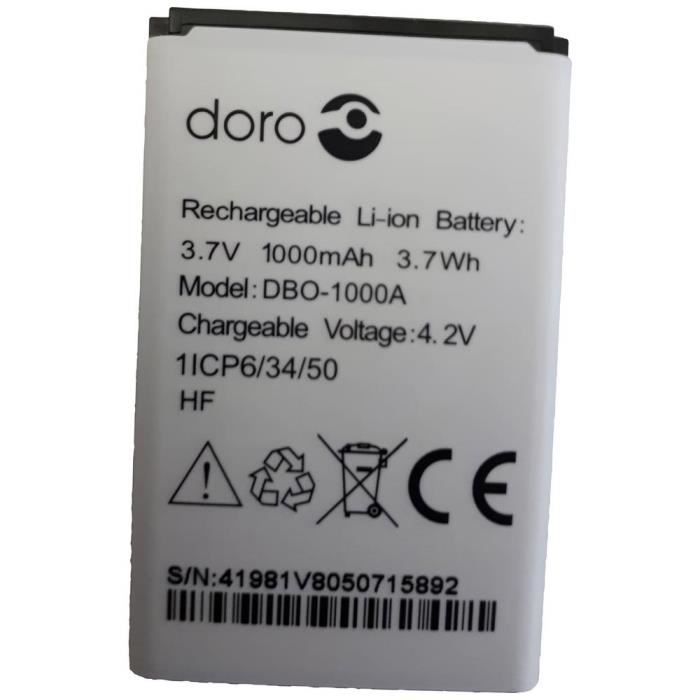 doro Batterie pour téléphone portable 1370, 1372, 2404 1000 mAh