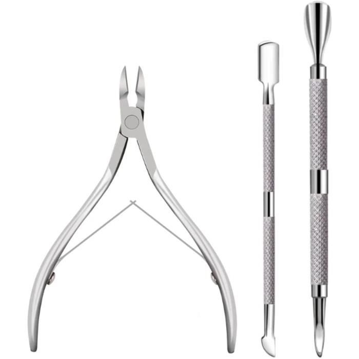 LukyTimo Pousse Cuticules Metal 3 pièces, Coupe Cuticule, Trousse D'entretien des Cuticules, Tondeuse à Cuticules COUPE-ONGLES