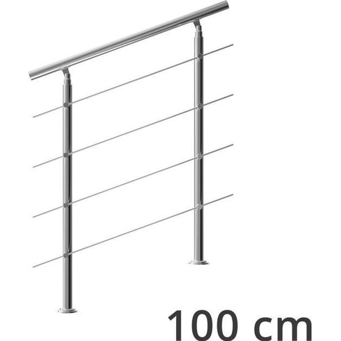 Rampe d'escalier 100 cm acier inoxydable 4 traverses main courante balustrade garde-corps aide escalier balcon intérieur extérieur
