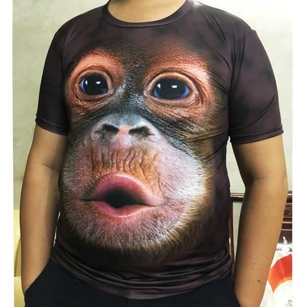 Tee shirt cosplay,T-shirt à manches courtes col rond pour homme, haut marron, estival, estival, avec singe gorille imprimé en 3D, p