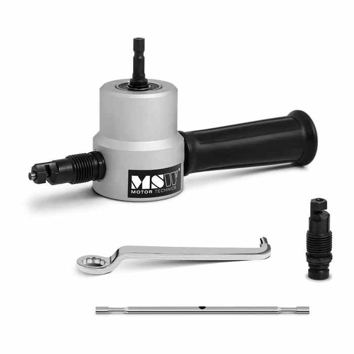 Grignoteuse à Tôle Tole Métal Metal Accessoire Embout Adaptateur MSW-DRNB2 (Épaisseur max. 2mm, 2 Têtes de Coupe, Rotation sur 360°)
